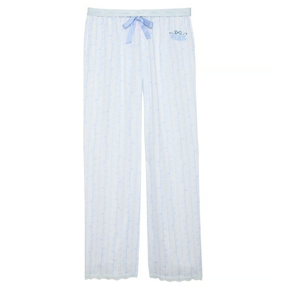 LoveShackFancy Light Blue Lace Trim Pajama Pants